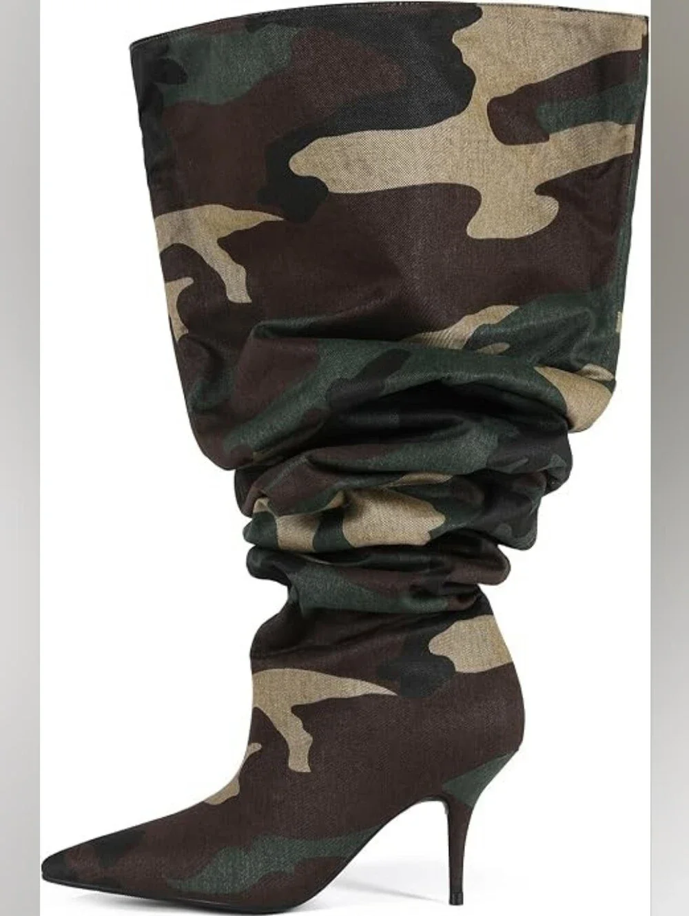 Trendy Camouflage Slouch Stiletto Knee-High Boots - Women